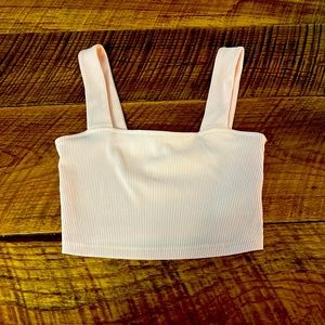 small pink ribbed tank crop top